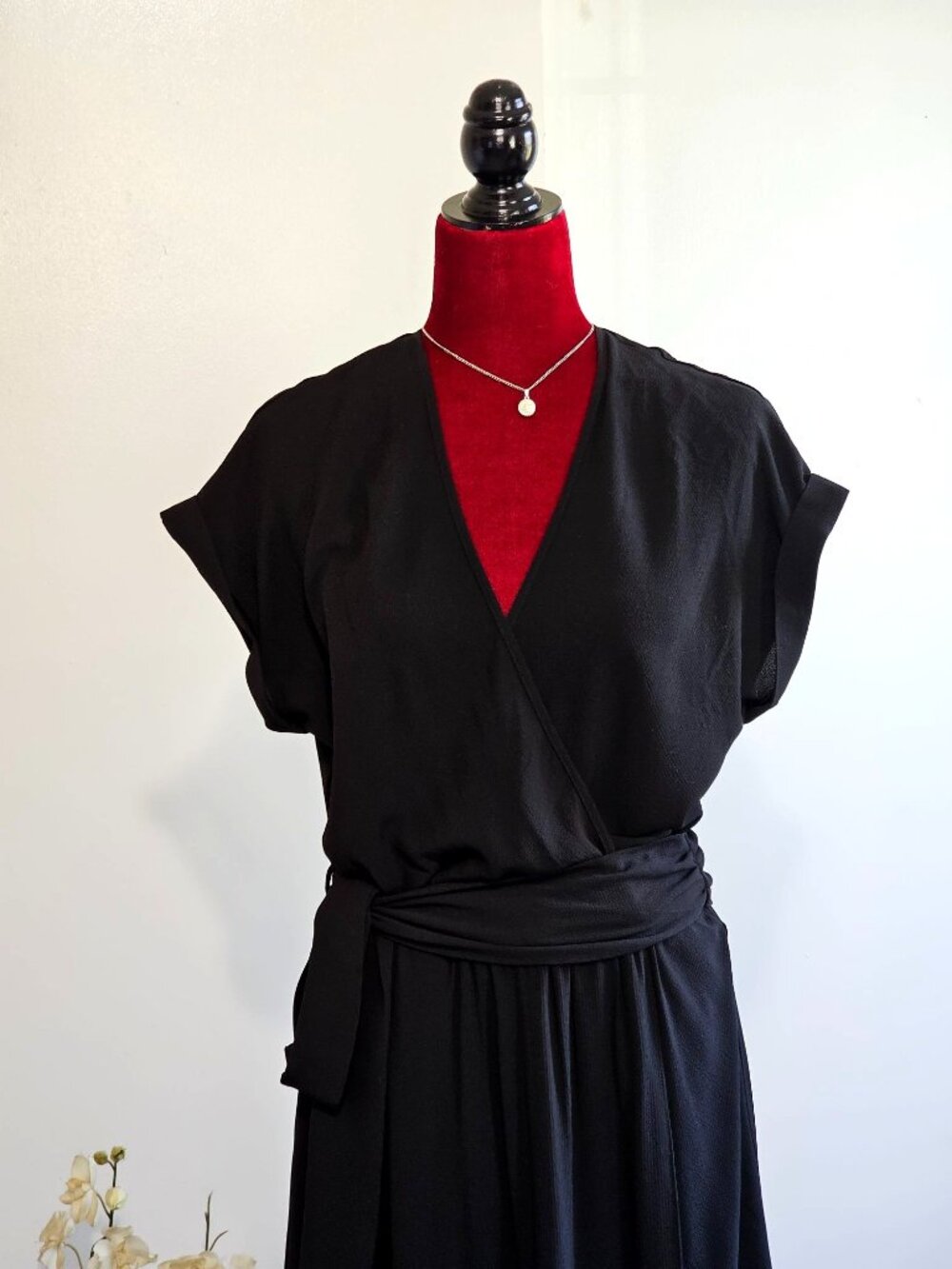 NWT Meghan Women's Black Jazmin Wrap Cap Sleeves Maxi Dress Sz XL 2335 - Picture 7 of 16